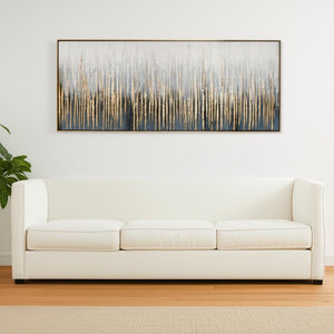 HomeRoots Modern Abstract Lines Hand-Painted Black and Gold Wall Art in Luxurious Floater Frame, 34x76" 576561