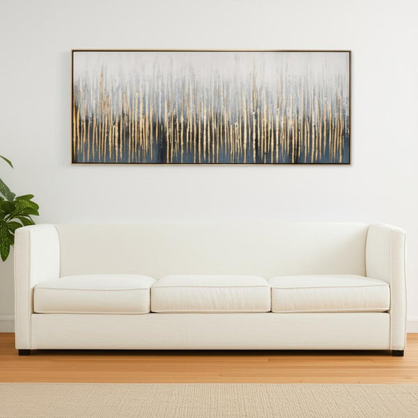 HomeRoots Modern Abstract Lines Hand-Painted Black and Gold Wall Art in Luxurious Floater Frame, 34x76" 576561