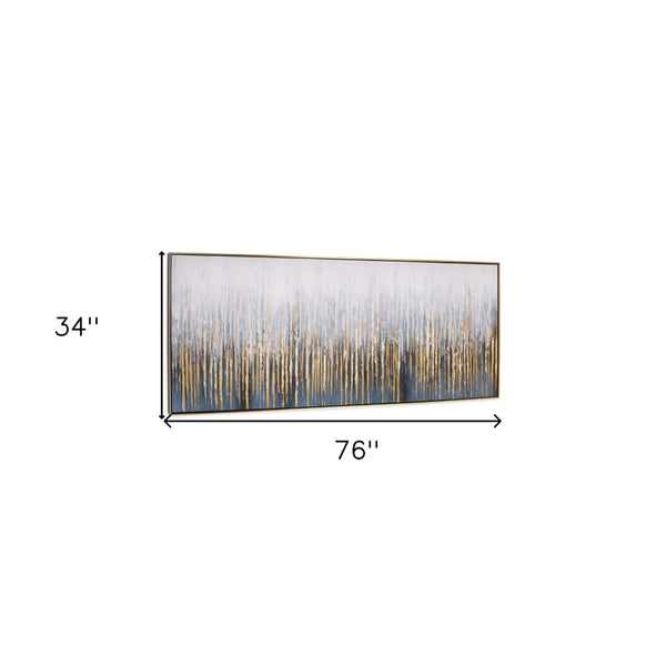 HomeRoots Modern Abstract Lines Hand-Painted Black and Gold Wall Art in Luxurious Floater Frame, 34x76" 576561