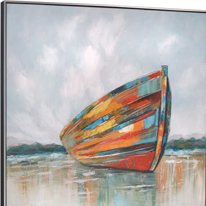 HomeRoots Calm Coastal Hand-Painted Canvas Wall Art in Silver Floater Frame - Elevate Your Space with Style 576564