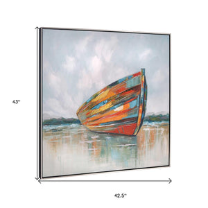 HomeRoots Calm Coastal Hand-Painted Canvas Wall Art in Silver Floater Frame - Elevate Your Space with Style 576564