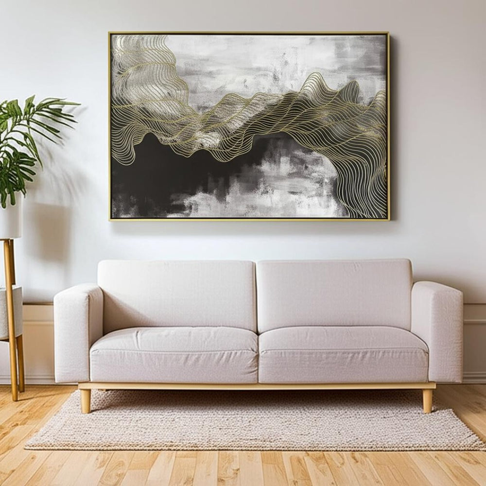 HomeRoots Golden Path Hand-Painted Gold Floater Frame Canvas Art - Contemporary Glamour for Any Space! 576565