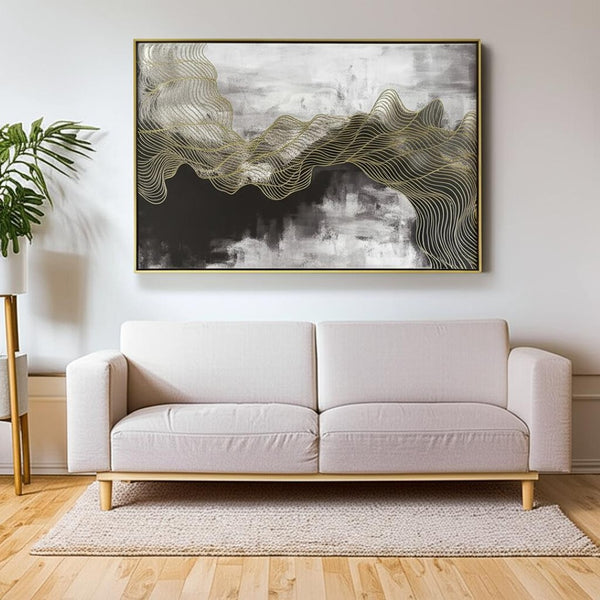 HomeRoots Golden Path Hand-Painted Gold Floater Frame Canvas Art - Contemporary Glamour for Any Space! 576565