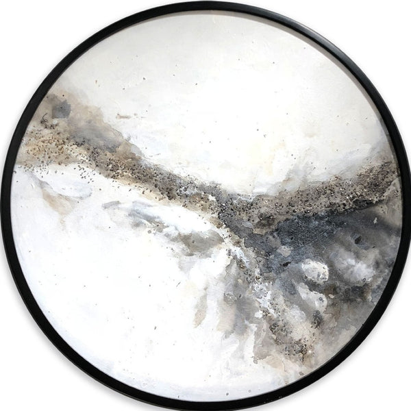 HomeRoots Marble Sphere Wall Art – Hand-Painted Black Framed Painting for Modern Farmhouse Decor Elegance 576566