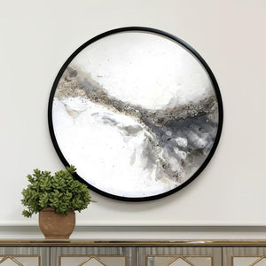 HomeRoots Marble Sphere Wall Art – Hand-Painted Black Framed Painting for Modern Farmhouse Decor Elegance 576566