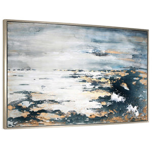HomeRoots Deep Sea Hand-Painted Canvas Art in Silver Floater Frame | Bold Nautical Decor for Any Space 576567