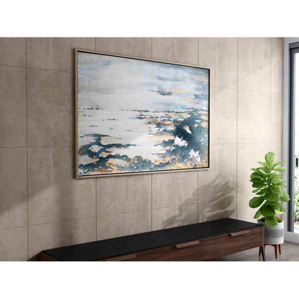 HomeRoots Deep Sea Hand-Painted Canvas Art in Silver Floater Frame | Bold Nautical Decor for Any Space 576567