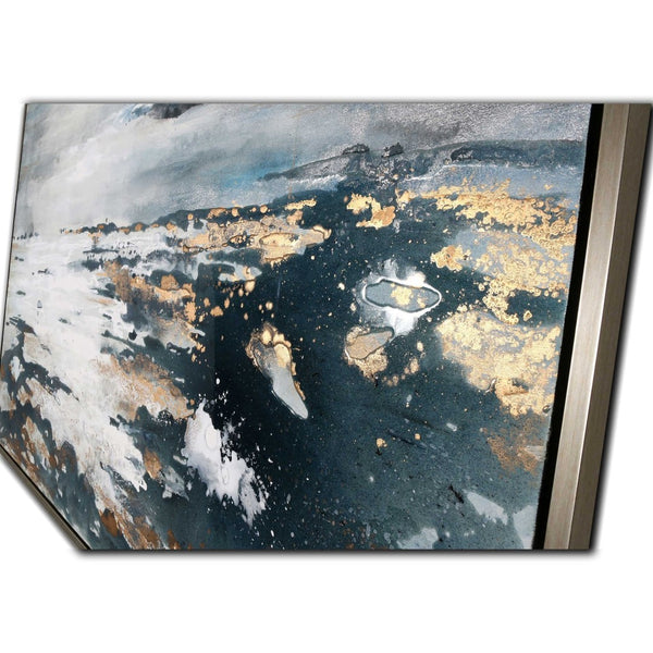 HomeRoots Deep Sea Hand-Painted Canvas Art in Silver Floater Frame | Bold Nautical Decor for Any Space 576567