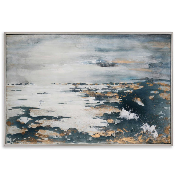HomeRoots Deep Sea Hand-Painted Canvas Art in Silver Floater Frame | Bold Nautical Decor for Any Space 576567