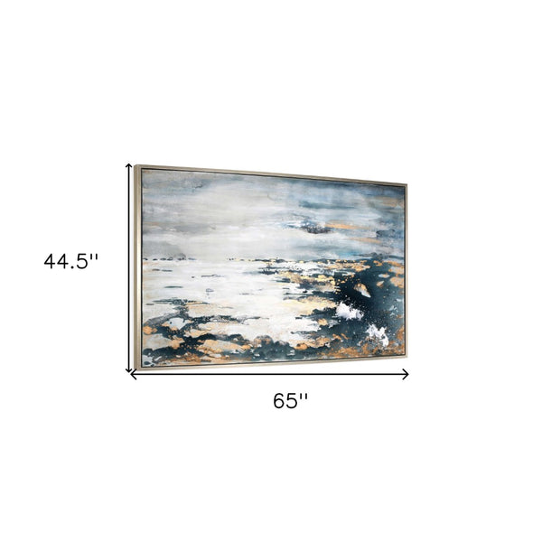 HomeRoots Deep Sea Hand-Painted Canvas Art in Silver Floater Frame | Bold Nautical Decor for Any Space 576567