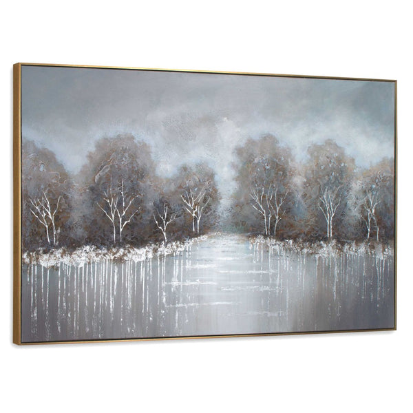 HomeRoots Deep Woods Hand-Painted Canvas in Gold Floater Frame - Stunning Forest Wall Art for Home Décor 576568