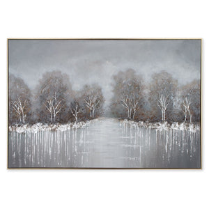 HomeRoots Deep Woods Hand-Painted Canvas in Gold Floater Frame - Stunning Forest Wall Art for Home Décor 576568