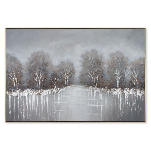 HomeRoots Deep Woods Hand-Painted Canvas in Gold Floater Frame - Stunning Forest Wall Art for Home Décor 576568