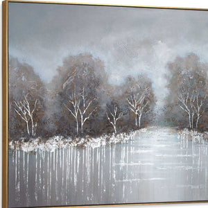 HomeRoots Deep Woods Hand-Painted Canvas in Gold Floater Frame - Stunning Forest Wall Art for Home Décor 576568