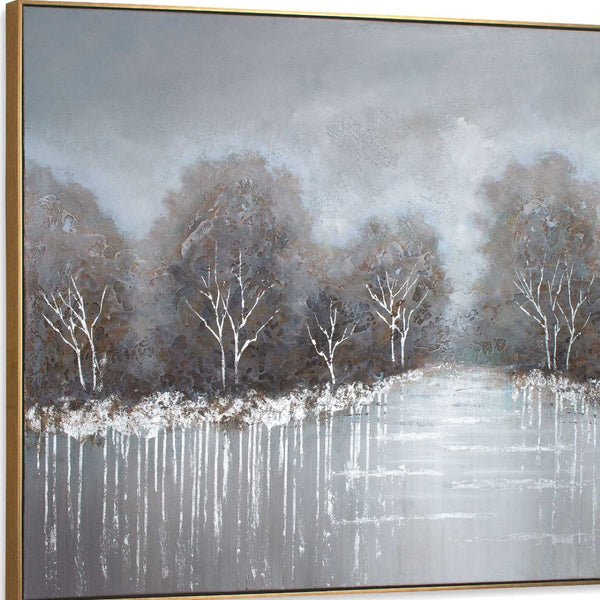 HomeRoots Deep Woods Hand-Painted Canvas in Gold Floater Frame - Stunning Forest Wall Art for Home Décor 576568