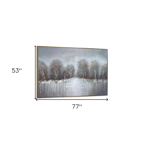 HomeRoots Deep Woods Hand-Painted Canvas in Gold Floater Frame - Stunning Forest Wall Art for Home Décor 576568