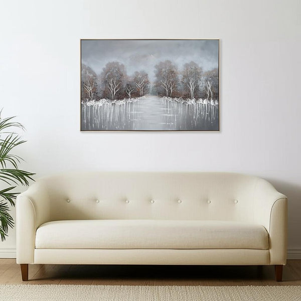 HomeRoots Deep Woods Hand-Painted Canvas in Gold Floater Frame - Stunning Forest Wall Art for Home Décor 576568