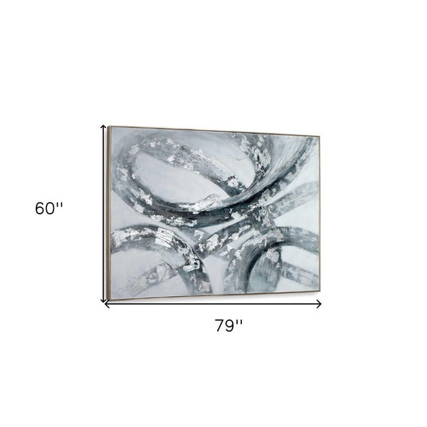 HomeRoots Caspian Hand-Painted Contemporary Silver Floater Frame Canvas Art for Stunning Home Decor 576569