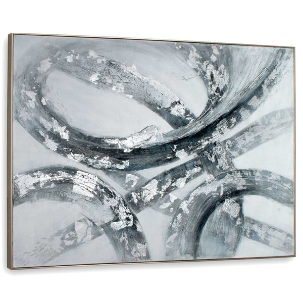 HomeRoots Caspian Hand-Painted Contemporary Silver Floater Frame Canvas Art for Stunning Home Decor 576569
