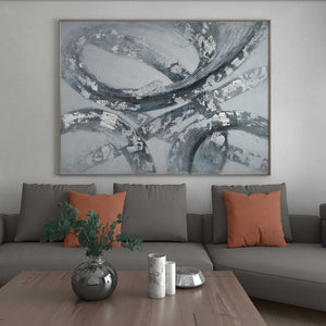 HomeRoots Caspian Hand-Painted Contemporary Silver Floater Frame Canvas Art for Stunning Home Decor 576569