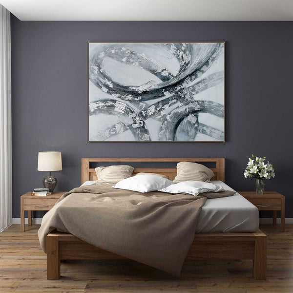 HomeRoots Caspian Hand-Painted Contemporary Silver Floater Frame Canvas Art for Stunning Home Decor 576569