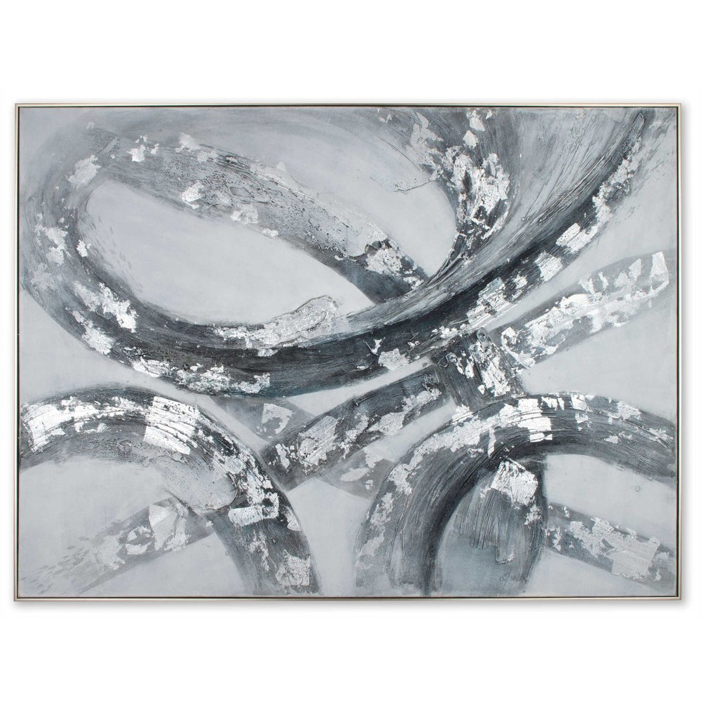 HomeRoots Caspian Hand-Painted Contemporary Silver Floater Frame Canvas Art for Stunning Home Decor 576569