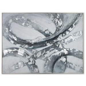 HomeRoots Caspian Hand-Painted Contemporary Silver Floater Frame Canvas Art for Stunning Home Decor 576569