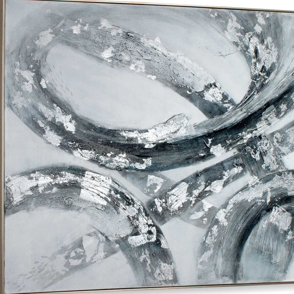 HomeRoots Caspian Hand-Painted Contemporary Silver Floater Frame Canvas Art for Stunning Home Decor 576569