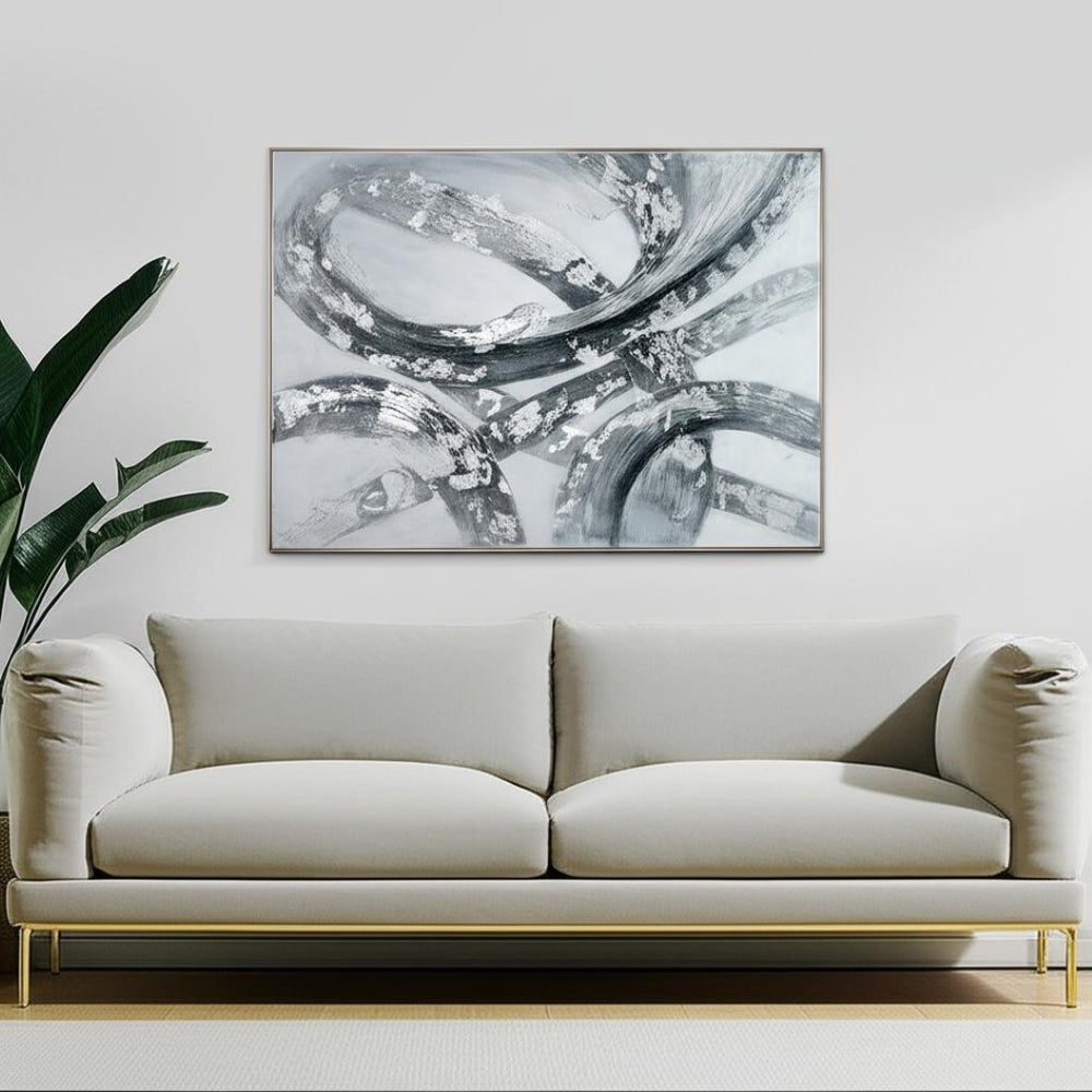 HomeRoots Caspian Hand-Painted Contemporary Silver Floater Frame Canvas Art for Stunning Home Decor 576569
