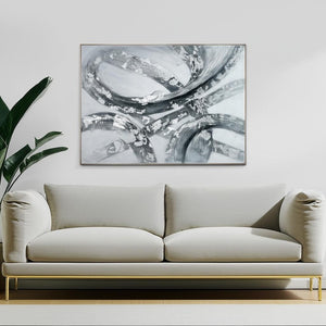 HomeRoots Caspian Hand-Painted Contemporary Silver Floater Frame Canvas Art for Stunning Home Decor 576569