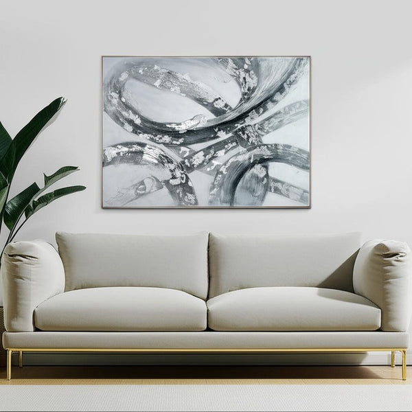 HomeRoots Caspian Hand-Painted Contemporary Silver Floater Frame Canvas Art for Stunning Home Decor 576569