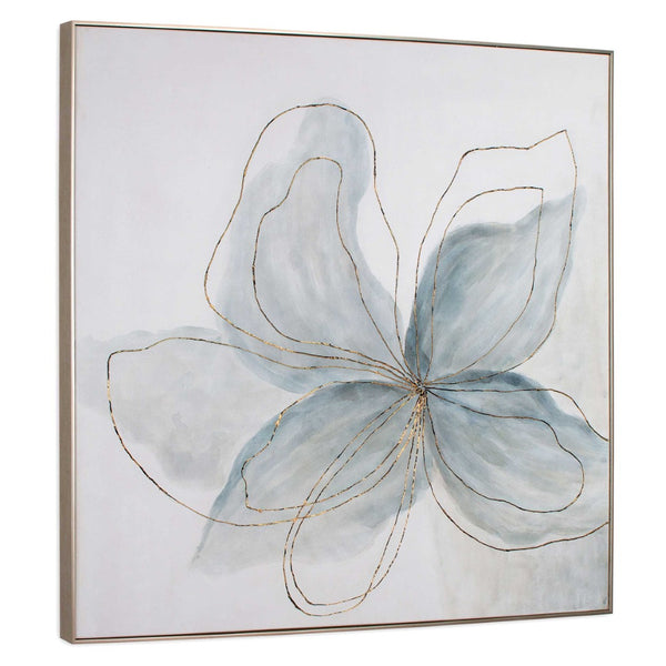 HomeRoots Flor Azul Hand-Painted Canvas Art in Silver Floater Frame – Vibrant Floral Wall Decor Ready to Hang 576570