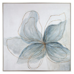 HomeRoots Flor Azul Hand-Painted Canvas Art in Silver Floater Frame – Vibrant Floral Wall Decor Ready to Hang 576570