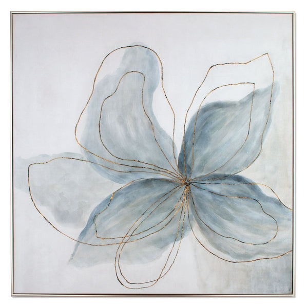 HomeRoots Flor Azul Hand-Painted Canvas Art in Silver Floater Frame – Vibrant Floral Wall Decor Ready to Hang 576570