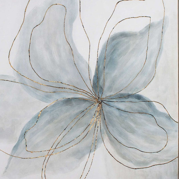 HomeRoots Flor Azul Hand-Painted Canvas Art in Silver Floater Frame – Vibrant Floral Wall Decor Ready to Hang 576570
