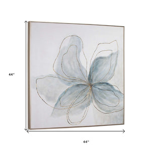 HomeRoots Flor Azul Hand-Painted Canvas Art in Silver Floater Frame – Vibrant Floral Wall Decor Ready to Hang 576570