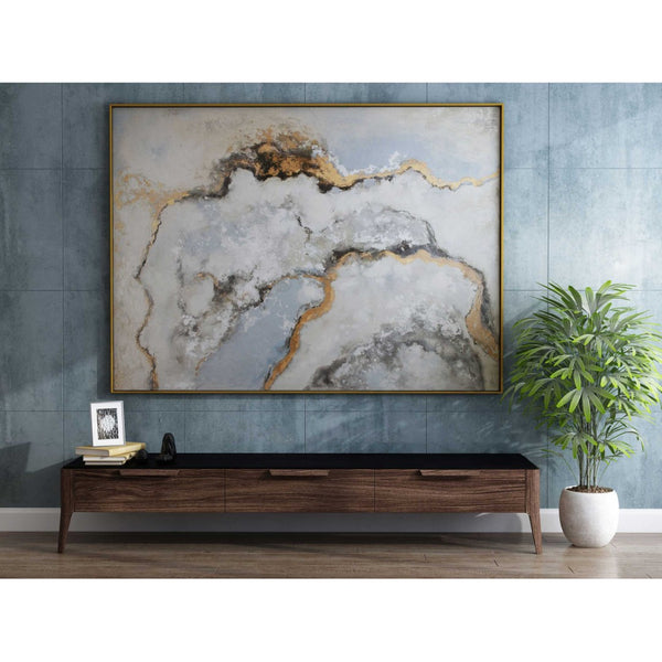 HomeRoots Alliette Hand-Painted Canvas Wall Art in Luxe Gold Floater Frame - Bold, Contemporary Focal Point 576571