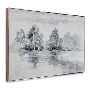 HomeRoots Winter's Woods Hand Painted Silver Floater Frame Art - Bold, Elegant Canvas for Modern Spaces 576574