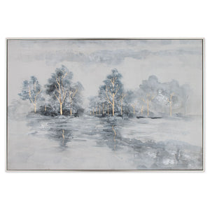 HomeRoots Winter's Woods Hand Painted Silver Floater Frame Art - Bold, Elegant Canvas for Modern Spaces 576574