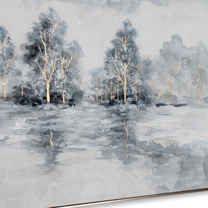 HomeRoots Winter's Woods Hand Painted Silver Floater Frame Art - Bold, Elegant Canvas for Modern Spaces 576574