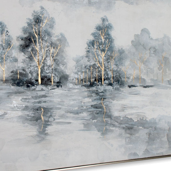 HomeRoots Winter's Woods Hand Painted Silver Floater Frame Art - Bold, Elegant Canvas for Modern Spaces 576574