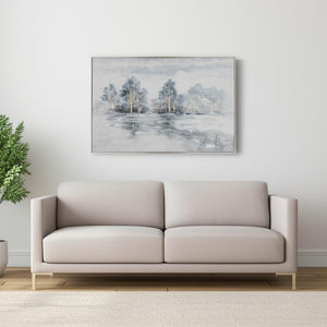 HomeRoots Winter's Woods Hand Painted Silver Floater Frame Art - Bold, Elegant Canvas for Modern Spaces 576574