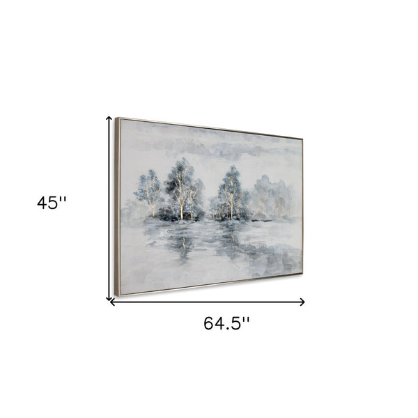 HomeRoots Winter's Woods Hand Painted Silver Floater Frame Art - Bold, Elegant Canvas for Modern Spaces 576574