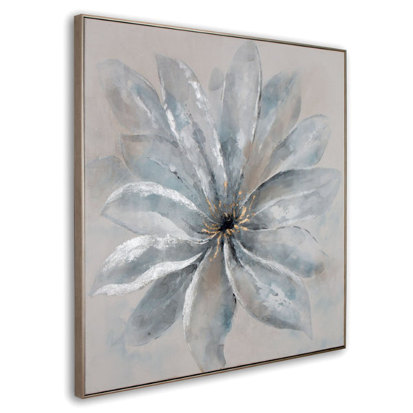 HomeRoots Radiant Blossom Hand-Painted Floral Canvas Art in Silver Floater Frame – Elevate Your Space Today! 576575