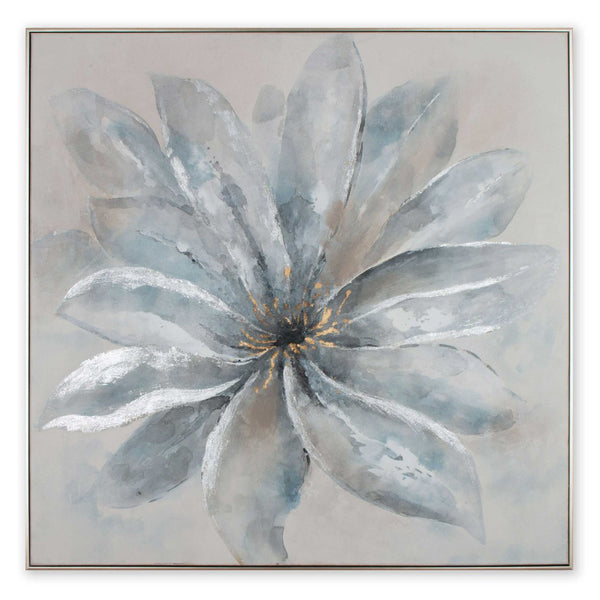 HomeRoots Radiant Blossom Hand-Painted Floral Canvas Art in Silver Floater Frame – Elevate Your Space Today! 576575