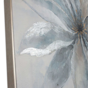 HomeRoots Radiant Blossom Hand-Painted Floral Canvas Art in Silver Floater Frame – Elevate Your Space Today! 576575
