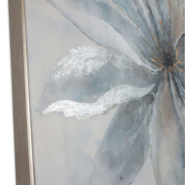 HomeRoots Radiant Blossom Hand-Painted Floral Canvas Art in Silver Floater Frame – Elevate Your Space Today! 576575