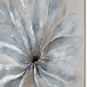 HomeRoots Radiant Blossom Hand-Painted Floral Canvas Art in Silver Floater Frame – Elevate Your Space Today! 576575
