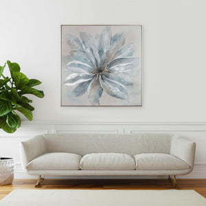 HomeRoots Radiant Blossom Hand-Painted Floral Canvas Art in Silver Floater Frame – Elevate Your Space Today! 576575