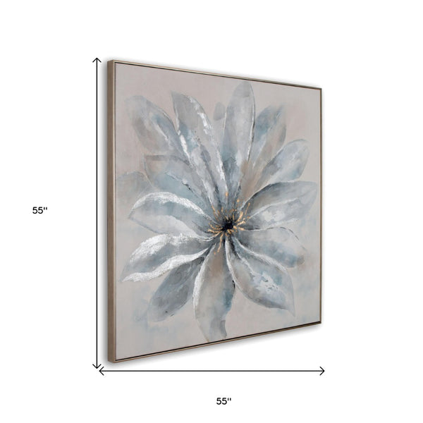 HomeRoots Radiant Blossom Hand-Painted Floral Canvas Art in Silver Floater Frame – Elevate Your Space Today! 576575